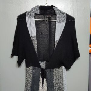 BCBGMAXAZRIA Knitted Open Duster Cardigan Size xl black/white/grey